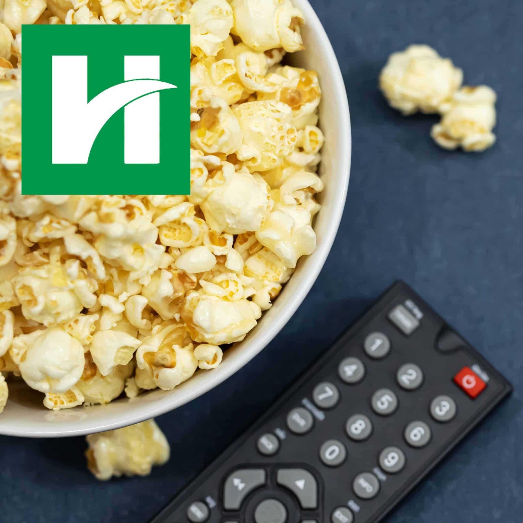 Popcorn and a TV remote with a Hendricks Regional Health logo at the top corner